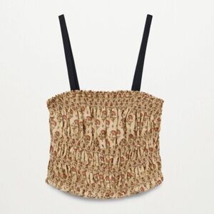 Like New MNG Silk Elastic Little Floral Paisley Crop Top Smocked Size XL